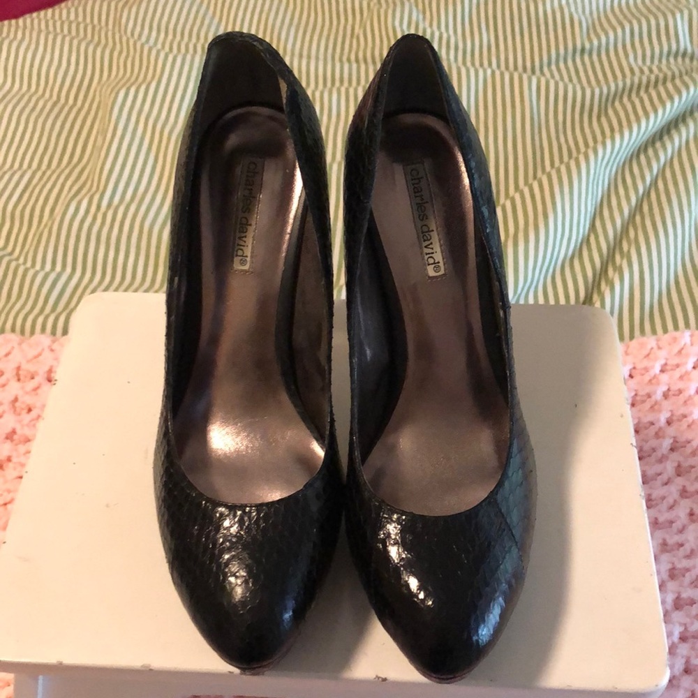 Black Snack skin Heels w/ smokey grey Lucite Heels